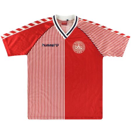 Denmark 1986 Home Shirt: Danish Dynamite in Hummel Pinstripes